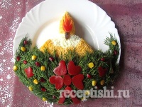 Салат Новогодняя свеча с рисом и крабовым мясом